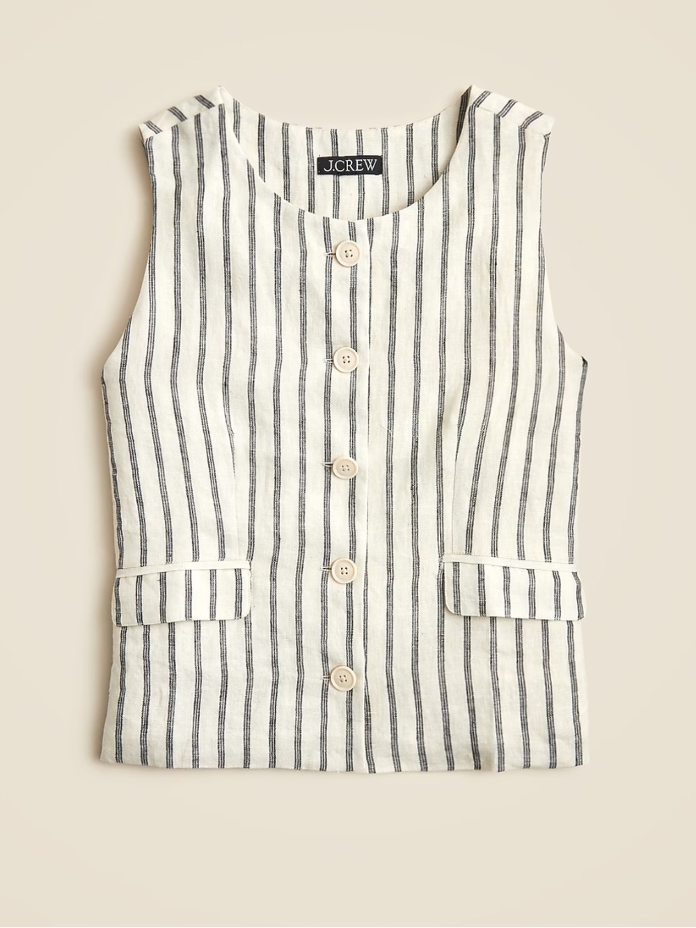 NWT J.Crew Crewneck Vest Striped Linen | Women’s Size 8